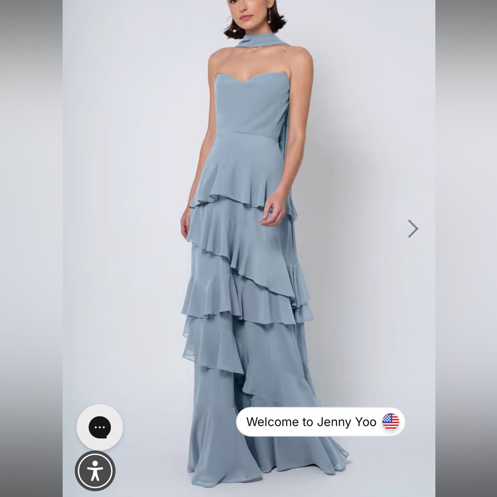 Jenny Yoo Strapless Tiered Ruffle Gown In Dusty Blue